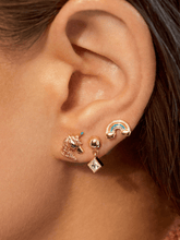 Pair of 925 Sterling Silver Gold PVD Dangly Diamond White CZ Gem Minimal Earring Studs
